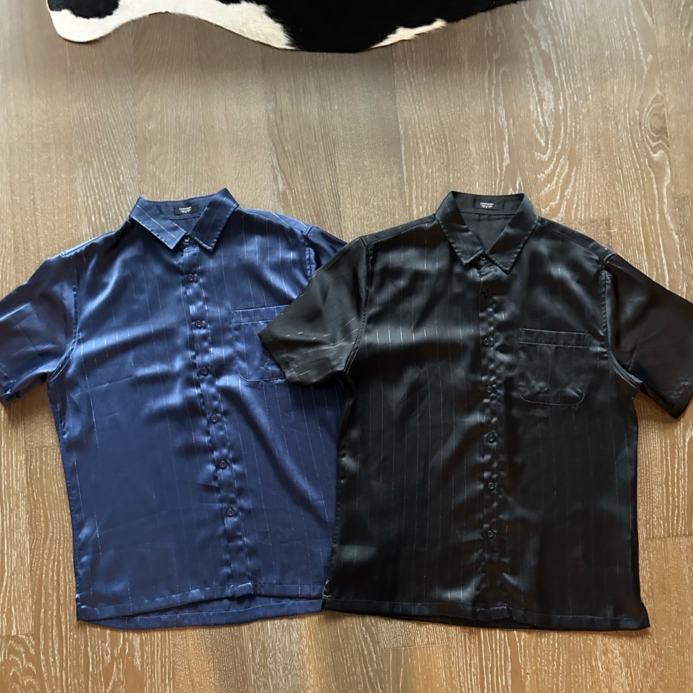 Men's Satin Short Sleeve Shirts - Black and Navy (x2)